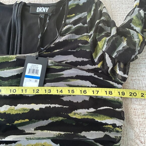 DKNY Bodycon Mesh Ruched Dress Green Black Size Extra Large NWT - Picture 11 of 11